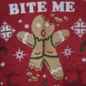 Red Women's Holiday sweatshirt. Crew Neck, XL, Bite Me Design